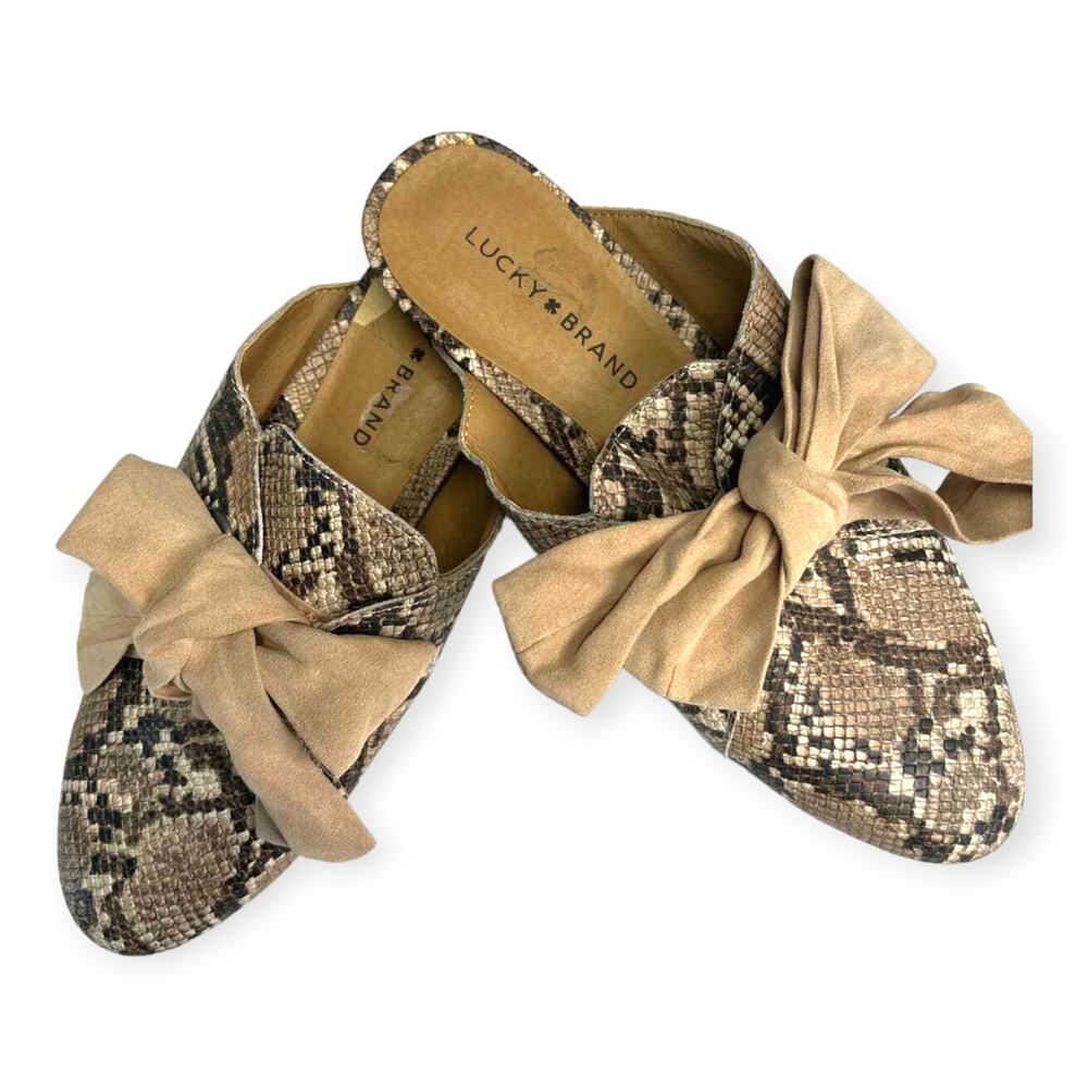 Lucky Brand | Size 8.5 | Suede Snakeskin Print Florean Bow Slide Slip-On Mule